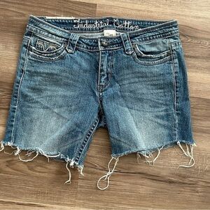 Industrial Cotton Blue Embroidered Pockets Denim Shorts Women Size 11